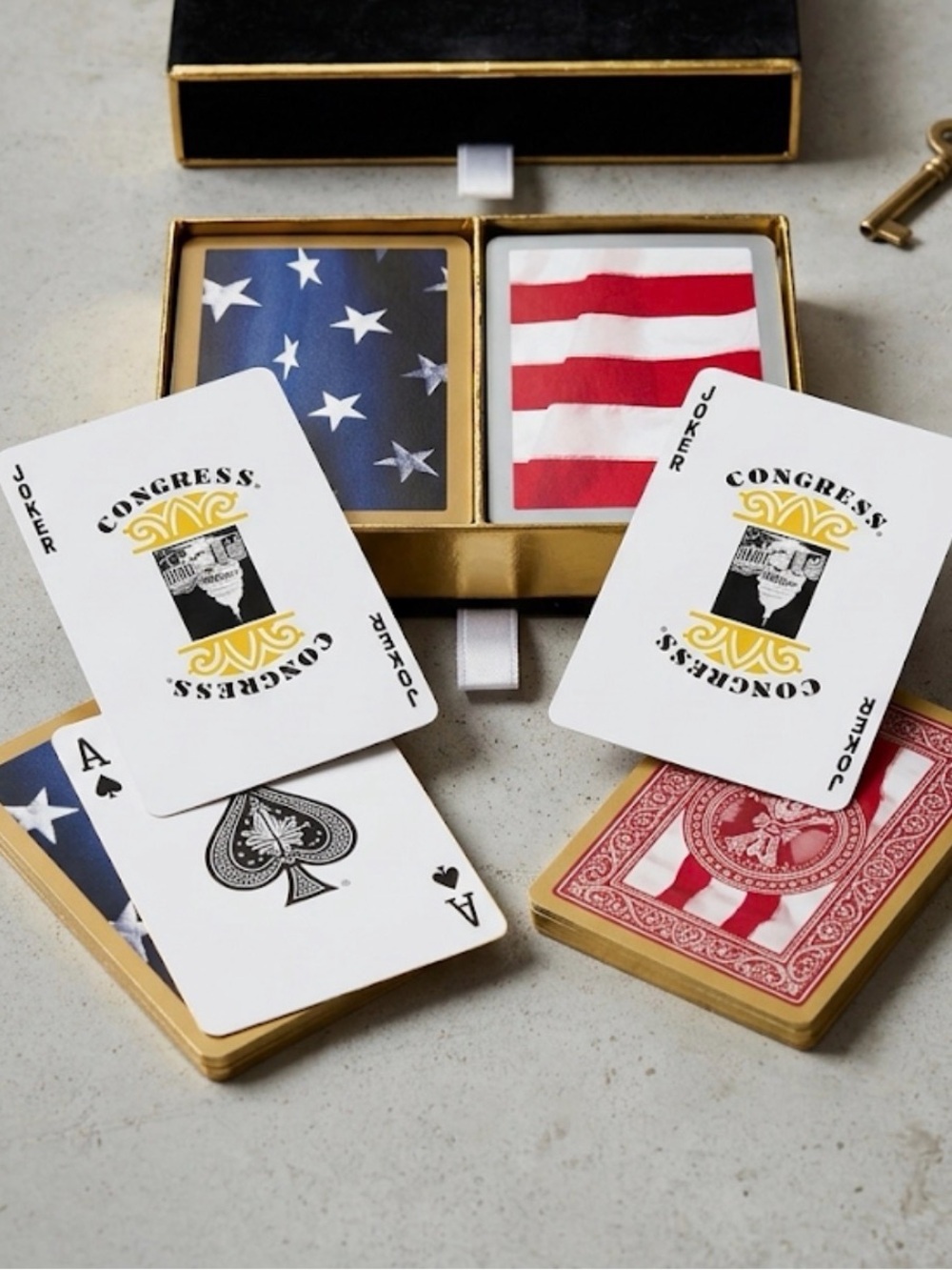 Vintage Congress Double Deck Playing Cards Stars & Stripes Gold Edge